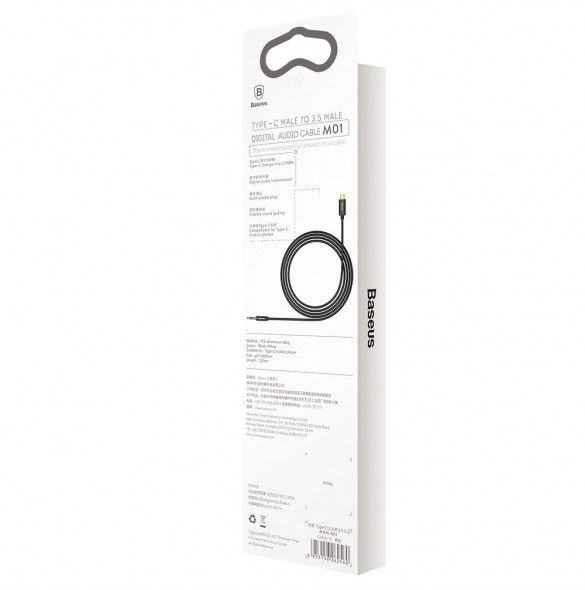 Baseus stereoljudkabel AUX 3,5 mm minijack - USB Typ C för surfplatta 120cm svart (CAM01-01)