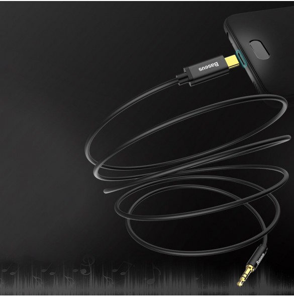 Baseus stereoljudkabel AUX 3,5 mm minijack - USB Typ C för surfplatta 120cm svart (CAM01-01)