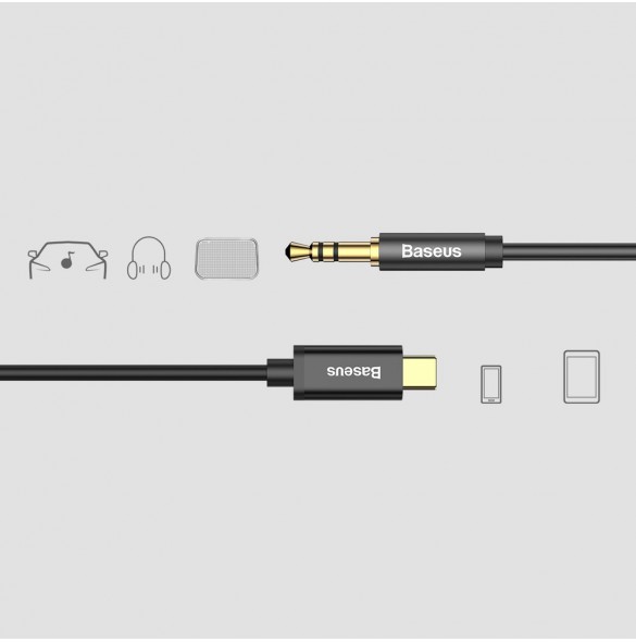 Baseus stereoljudkabel AUX 3,5 mm minijack - USB Typ C för surfplatta 120cm svart (CAM01-01)