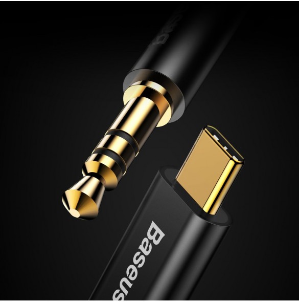 Baseus stereoljudkabel AUX 3,5 mm minijack - USB Typ C för surfplatta 120cm svart (CAM01-01)
