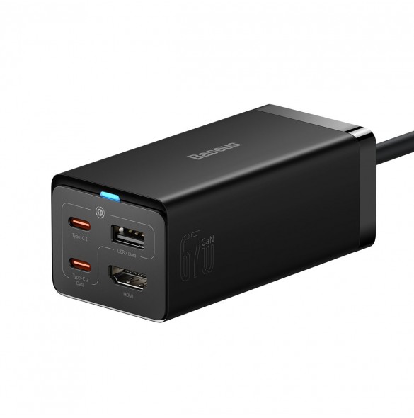Baseus snabbladdare GaN5 Pro HUB HDMI 2 x USB-C / USB-A / HDMI 4K 30Hz 1,5m svart + USB-C-kabel - USB-C 100W 40Gb/s (USB4) 1m (C