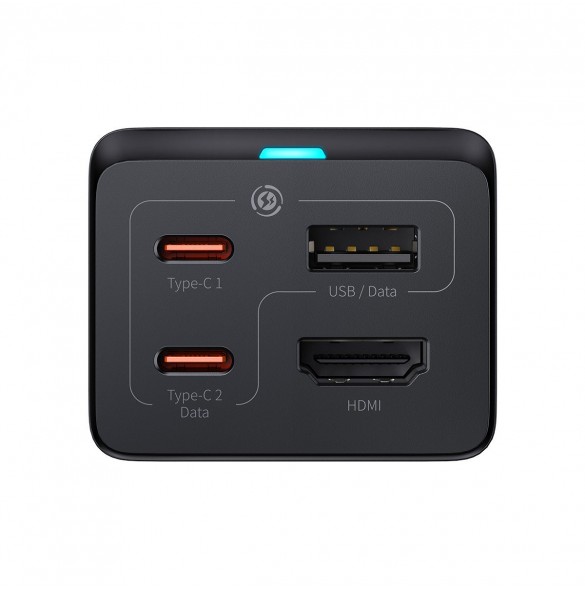 Baseus snabbladdare GaN5 Pro HUB HDMI 2 x USB-C / USB-A / HDMI 4K 30Hz 1,5m svart + USB-C-kabel - USB-C 100W 40Gb/s (USB4) 1m (C