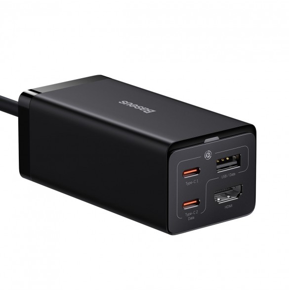 Baseus snabbladdare GaN5 Pro HUB HDMI 2 x USB-C / USB-A / HDMI 4K 30Hz 1,5m svart + USB-C-kabel - USB-C 100W 40Gb/s (USB4) 1m (C