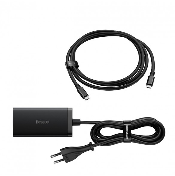 Baseus snabbladdare GaN5 Pro HUB HDMI 2 x USB-C / USB-A / HDMI 4K 30Hz 1,5m svart + USB-C-kabel - USB-C 100W 40Gb/s (USB4) 1m (C