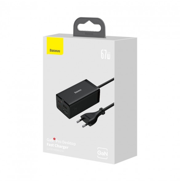 Baseus snabbladdare GaN5 Pro HUB HDMI 2 x USB-C / USB-A / HDMI 4K 30Hz 1,5m svart + USB-C-kabel - USB-C 100W 40Gb/s (USB4) 1m (C
