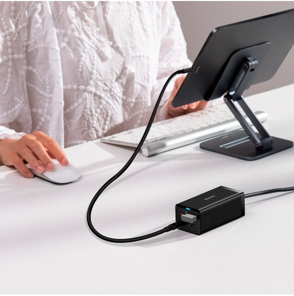 Baseus snabbladdare GaN5 Pro HUB HDMI 2 x USB-C / USB-A / HDMI 4K 30Hz 1,5m svart + USB-C-kabel - USB-C 100W 40Gb/s (USB4) 1m (C
