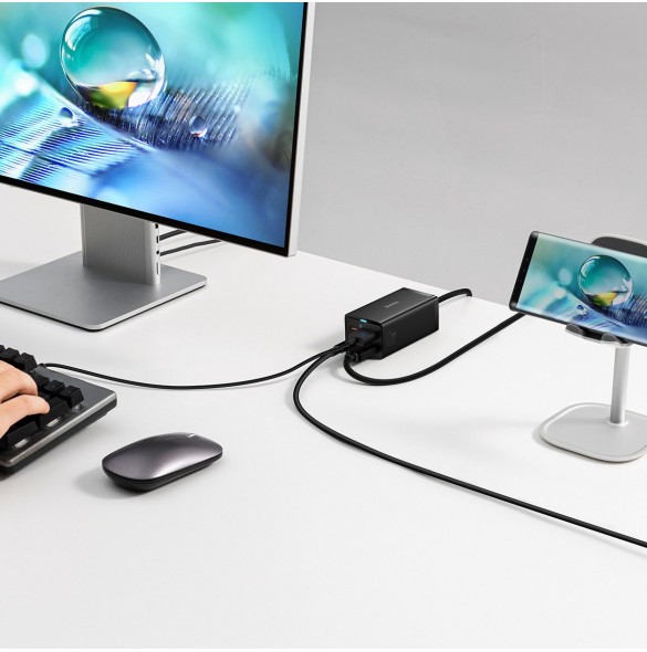 Baseus snabbladdare GaN5 Pro HUB HDMI 2 x USB-C / USB-A / HDMI 4K 30Hz 1,5m svart + USB-C-kabel - USB-C 100W 40Gb/s (USB4) 1m (C