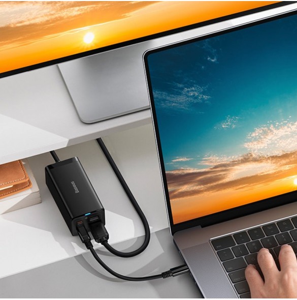 Baseus snabbladdare GaN5 Pro HUB HDMI 2 x USB-C / USB-A / HDMI 4K 30Hz 1,5m svart + USB-C-kabel - USB-C 100W 40Gb/s (USB4) 1m (C