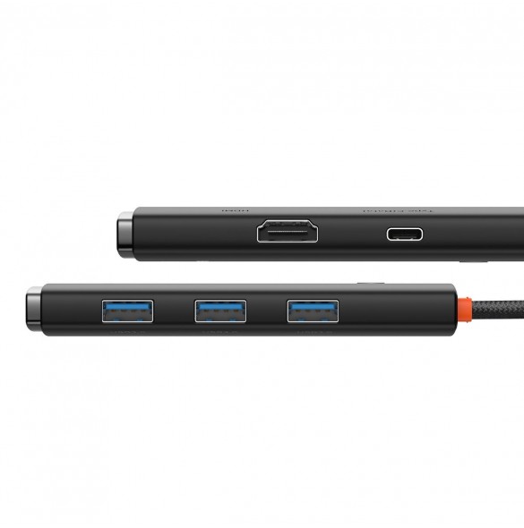 Baseus Lite Series HUB-adapter USB Typ C - HDMI / 4x USB 3.0 20cm svart (WKQX040001)