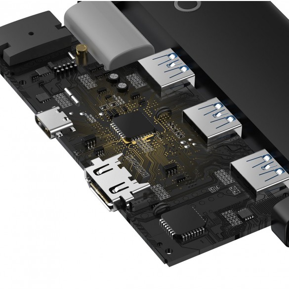 Baseus Lite Series HUB-adapter USB Typ C - HDMI / 4x USB 3.0 20cm svart (WKQX040001)