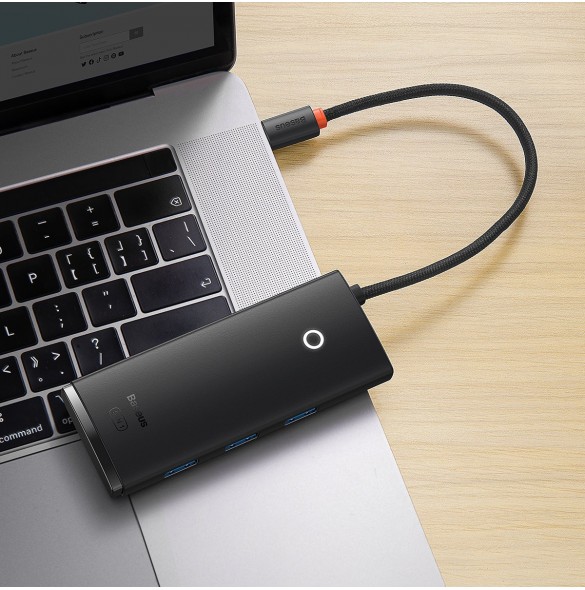 Baseus Lite Series HUB-adapter USB Typ C - HDMI / 4x USB 3.0 20cm svart (WKQX040001)