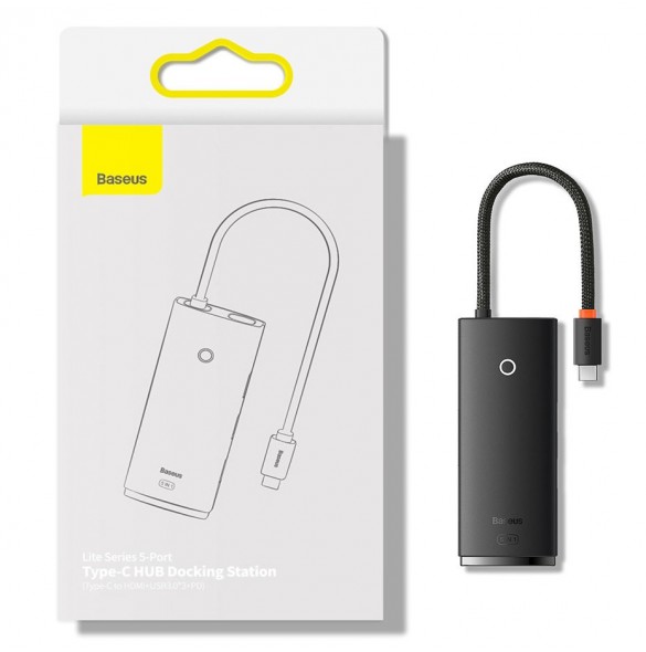 Baseus Lite Series HUB-adapter USB Typ C - HDMI / 4x USB 3.0 20cm svart (WKQX040001)