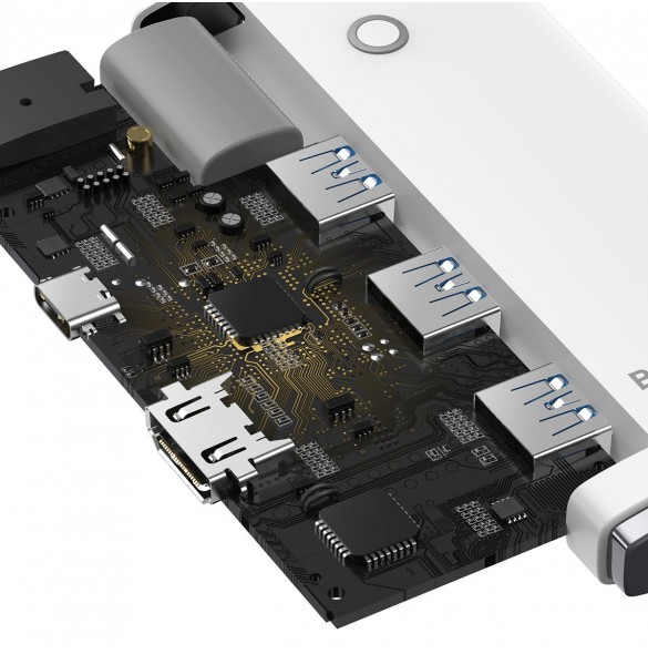 Baseus Lite Series HUB-adapter USB Typ C - HDMI / 4x USB 3.0 20cm vit (WKQX040002)