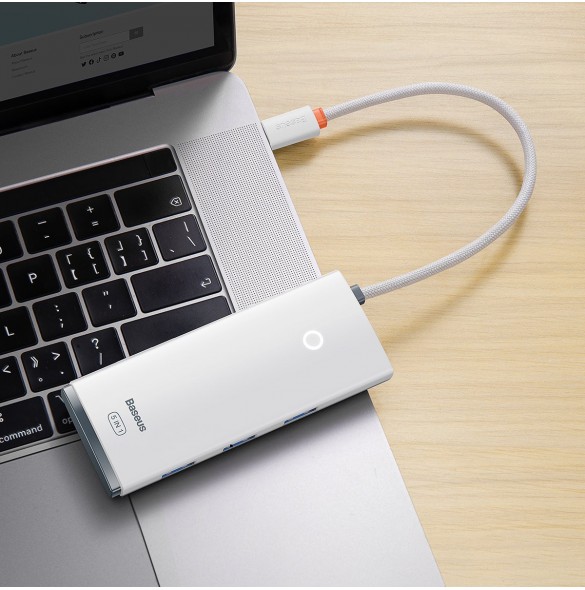 Baseus Lite Series HUB-adapter USB Typ C - HDMI / 4x USB 3.0 20cm vit (WKQX040002)