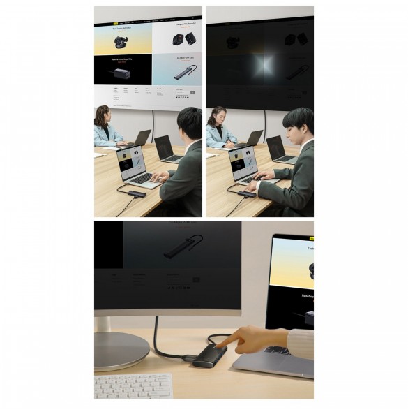 Baseus Lite Series HUB-adapter USB Typ C - HDMI / 4x USB 3.0 20cm vit (WKQX040002)