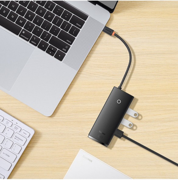 Baseus Lite Series HUB-adapter USB Typ C - HDMI / 4x USB 3.0 20cm vit (WKQX040002)