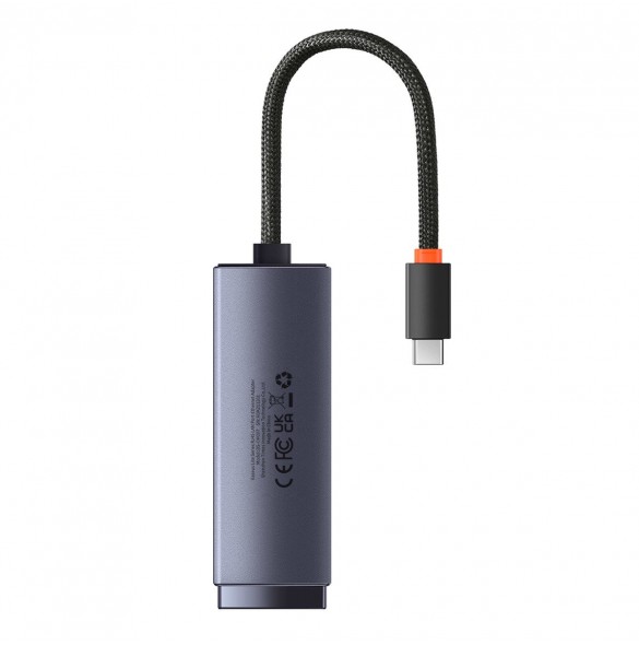 Baseus Lite Series-adapter USB Typ C - RJ45 LAN-uttag 100 Mbps grå (WKQX000213)