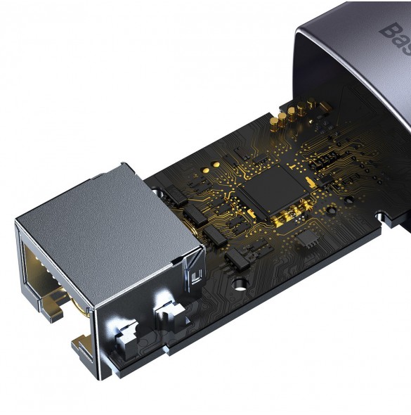 Baseus Lite Series-adapter USB Typ C - RJ45 LAN-uttag 100 Mbps grå (WKQX000213)