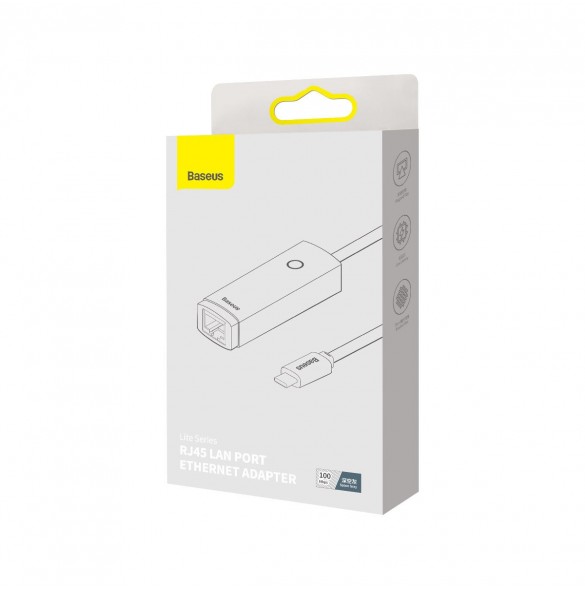 Baseus Lite Series-adapter USB Typ C - RJ45 LAN-uttag 100 Mbps grå (WKQX000213)