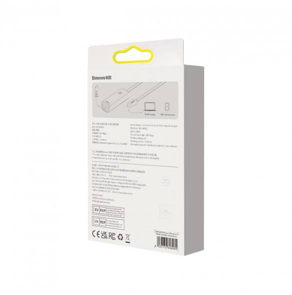 Baseus Lite Series-adapter USB Typ C - RJ45 LAN-uttag 100 Mbps grå (WKQX000213)