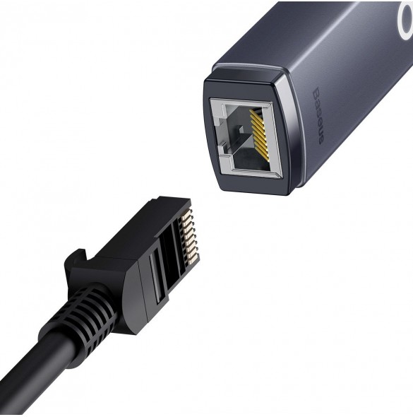 Baseus Lite Series-adapter USB Typ C - RJ45 LAN-uttag 100 Mbps grå (WKQX000213)