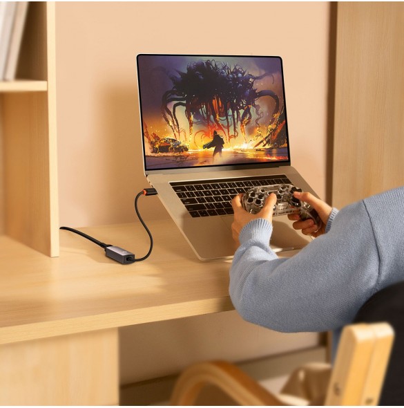 Baseus Lite Series-adapter USB Typ C - RJ45 LAN-uttag 100 Mbps grå (WKQX000213)