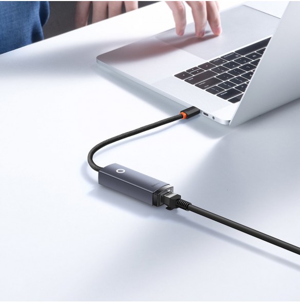 Baseus Lite Series-adapter USB Typ C - RJ45 LAN-uttag 100 Mbps grå (WKQX000213)