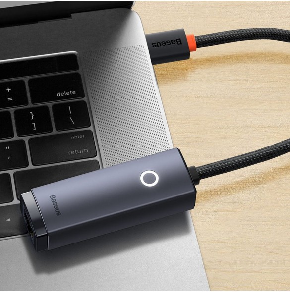 Baseus Lite Series-adapter USB Typ C - RJ45 LAN-uttag 100 Mbps grå (WKQX000213)