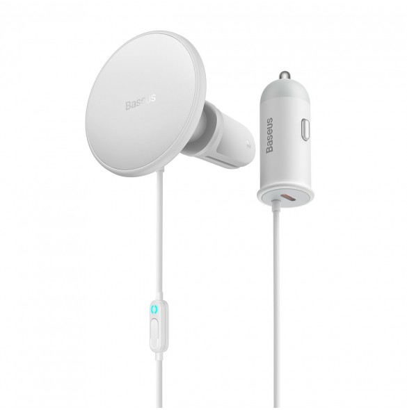 Baseus trådlös billaddare med MagSafe 15W hållare för luftventil + USB Typ C 25W vit (CW01)