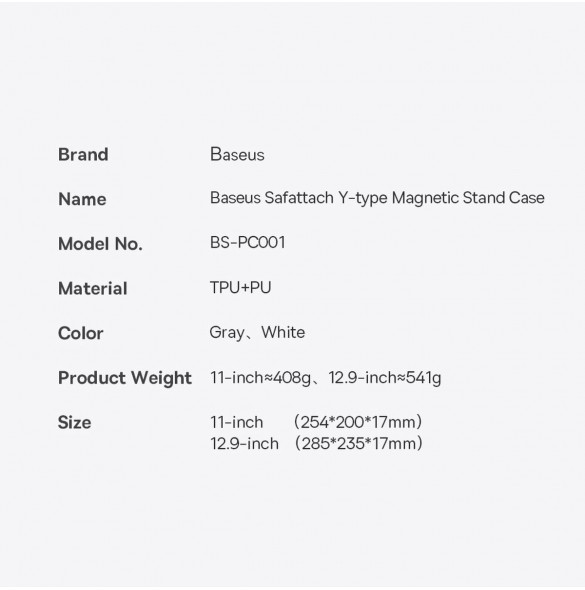 Baseus Safattach Y-typ fodral för iPad Pro 11" 2018/2020/2021 skal med ställ vit (ARCX010002)
