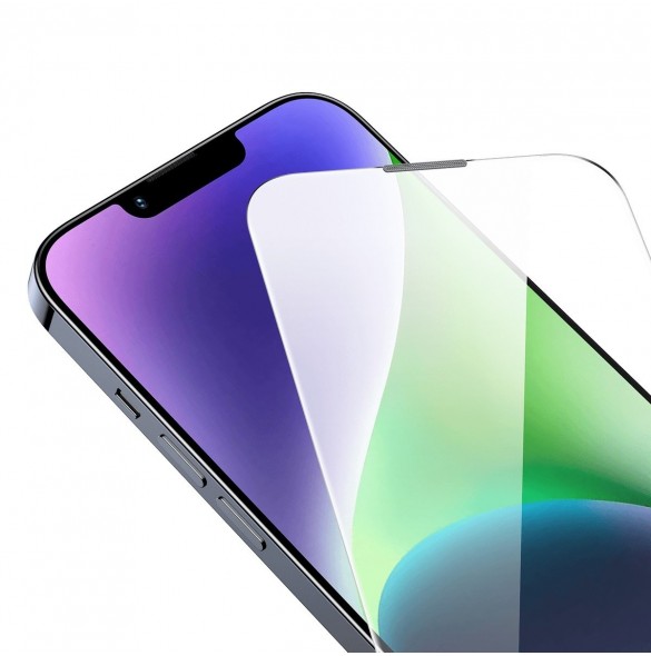 Baseus helskärmshärdat glas för iPhone 14 Plus / 13 Pro Max med högtalarskydd 0,4 mm + monteringssats
