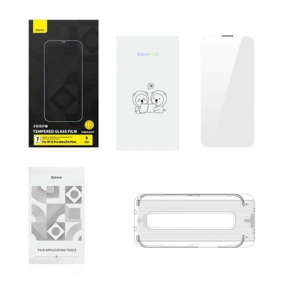 Baseus helskärmshärdat glas för iPhone 14 Plus / 13 Pro Max med högtalarskydd 0,4 mm + monteringssats