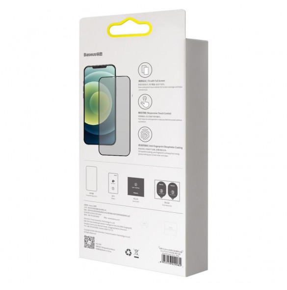 Baseus 2x härdat glas 0,3 mm Anti Spy helskärmsram iPhone 12 Pro / iPhone 12 (SGAPIPH61P-KS01) (fodralvänlig)
