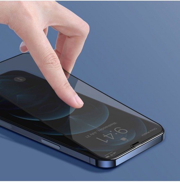 Baseus 2x härdat glas 0,3 mm Anti Spy helskärmsram iPhone 12 Pro / iPhone 12 (SGAPIPH61P-KS01) (fodralvänlig)