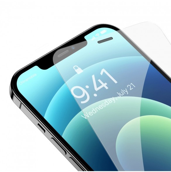 Baseus helskärmshärdat glas för iPhone 12 Pro / 12 med högtalarskydd 0,4 mm + monteringssats
