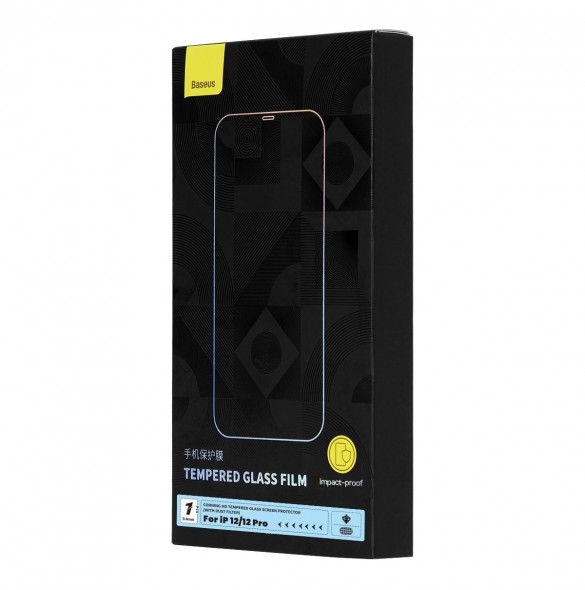 Baseus helskärmshärdat glas för iPhone 12 Pro / 12 med högtalarskydd 0,4 mm + monteringssats