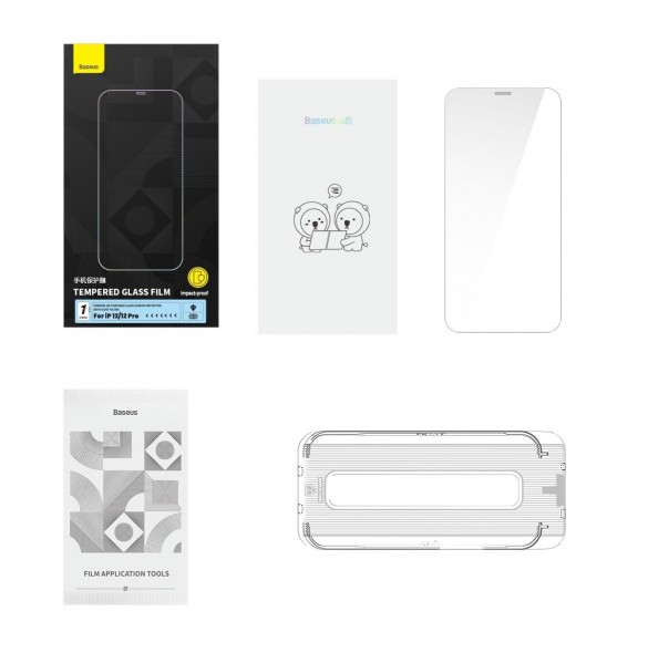 Baseus helskärmshärdat glas för iPhone 12 Pro / 12 med högtalarskydd 0,4 mm + monteringssats
