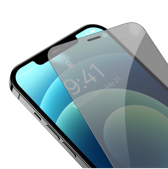 Baseus Privacy Härdat Glas för iPhone 12 Pro / 12 Helskärm 0,4 mm Sekretessfilter Anti Spy + Monteringssats