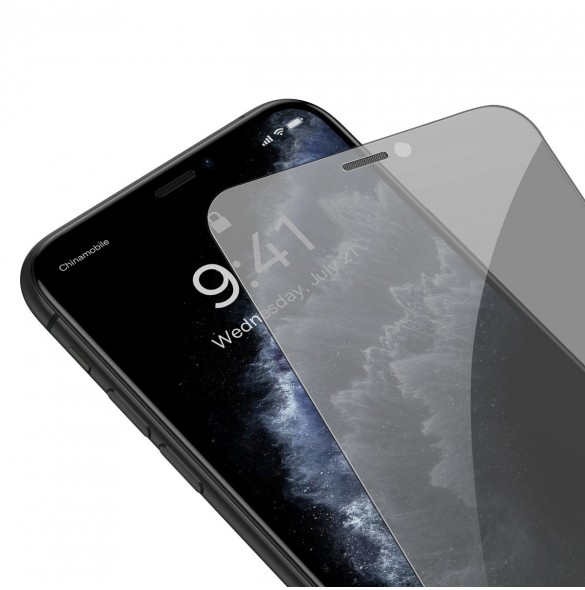 Baseus härdat glas för iPhone 11 Pro Max / iPhone XS Max Privacy Anti Spy (privatisering) med högtalarskydd + lägesställare (SGB