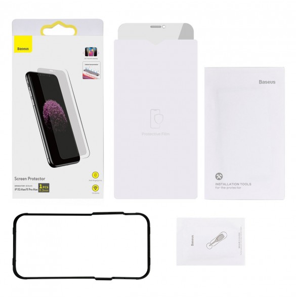 Baseus härdat glas för iPhone 11 Pro Max / iPhone XS Max Privacy Anti Spy (privatisering) med högtalarskydd + lägesställare (SGB