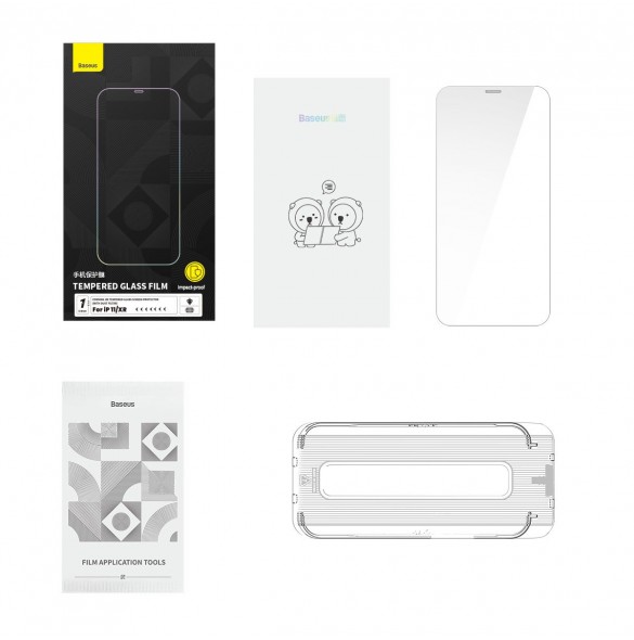 Baseus helskärmshärdat glas för iPhone 11 / XR med högtalarskydd 0,4 mm + monteringssats