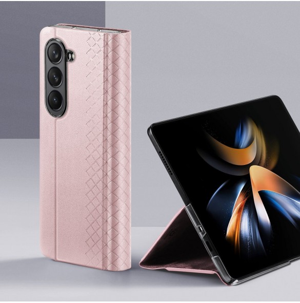 Samsung Galaxy Z Fold5 5G Dux Ducis Bril Wallet Flip Läderfodral - Rosa