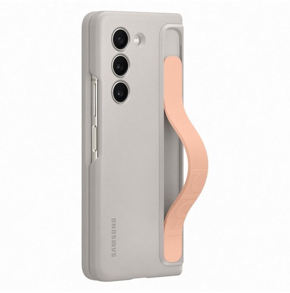 Silikonfodral till Samsung Galaxy Z Fold 5 med stativ och rem - beige