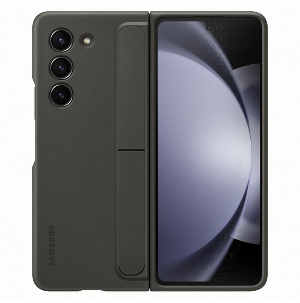 Silikonfodral till Samsung Galaxy Z Fold 5 med stativ och rem - svart