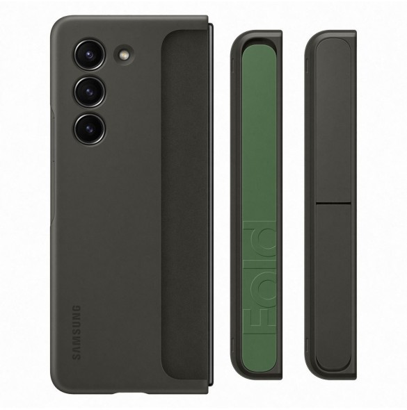 Silikonfodral till Samsung Galaxy Z Fold 5 med stativ och rem - svart