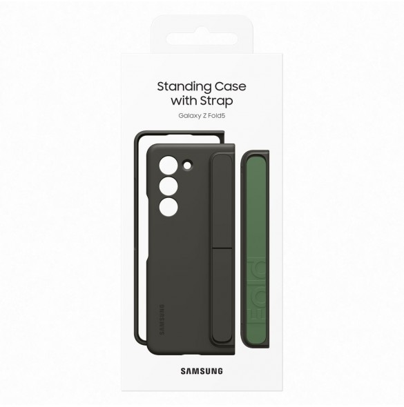 Silikonfodral till Samsung Galaxy Z Fold 5 med stativ och rem - svart