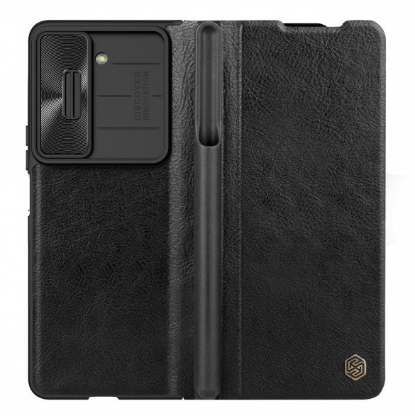 Nillkin Qin Leather Pro Läderfodral med kameraskydd för Samsung Galaxy Z Fold 5 - Svart