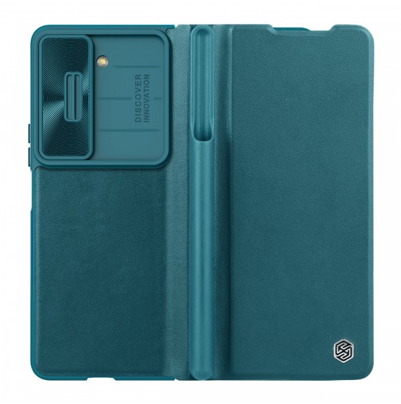 Läderfodral med flip och kameraskydd för Samsung Galaxy Z Fold 5 Nillkin Qin Leather Pro - Grön