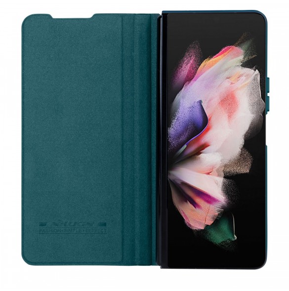 Läderfodral med flip och kameraskydd för Samsung Galaxy Z Fold 5 Nillkin Qin Leather Pro - Grön