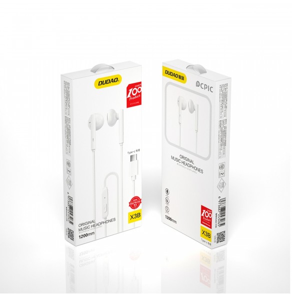 Dudao hörlurar med kabel USB Type C 1,2 m vit (X3B-W)